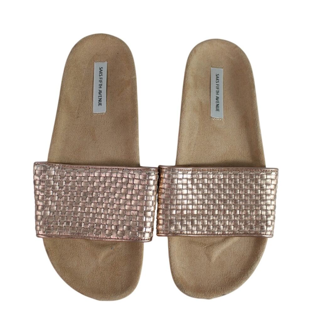 Saks Fifth Avenue Naomy Womens Rose Gold Woven Slide Sandals Size 9.5M